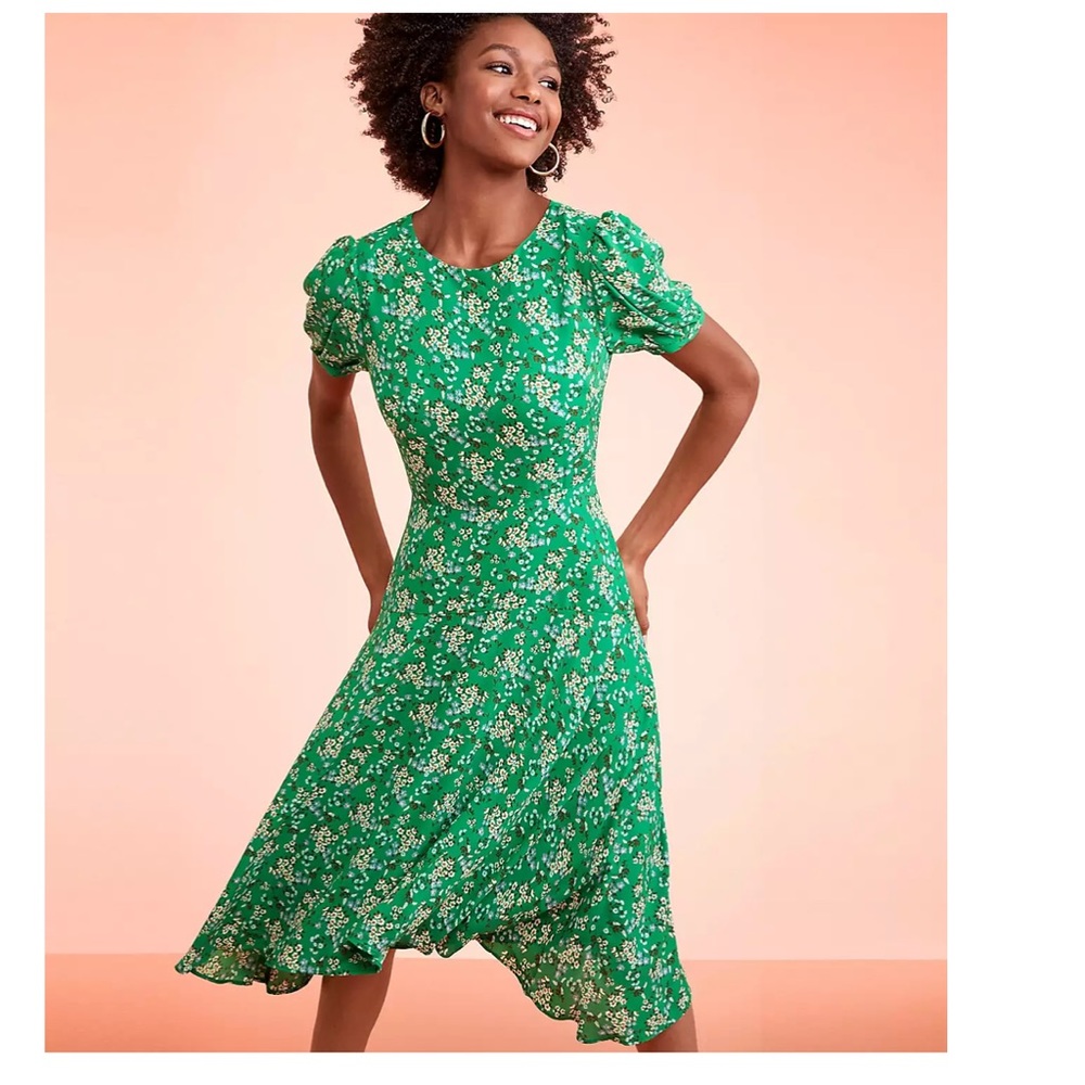 Loft Buttercup Puff Sleeve Flounce Dress